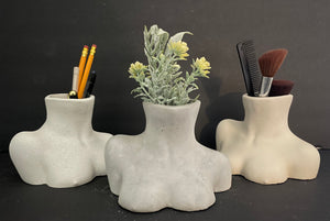 Cement Woman Upper Body Planter | Concrete Booby Vase | Make-Up Brush Holder | Breast | HANDMADE | JLK