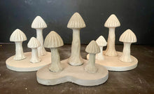 Load image into Gallery viewer, S/3 Cement Mushrooms | Concrete Shrooms | Gnome Garden Mushroom | Optional Riser | HANDMADE | JLK