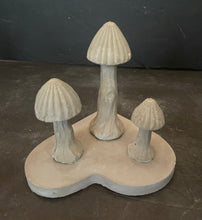 Load image into Gallery viewer, S/3 Cement Mushrooms | Concrete Shrooms | Gnome Garden Mushroom | Optional Riser | HANDMADE | JLK