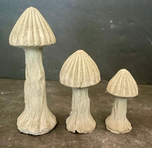 Load image into Gallery viewer, S/3 Cement Mushrooms | Concrete Shrooms | Gnome Garden Mushroom | Optional Riser | HANDMADE | JLK