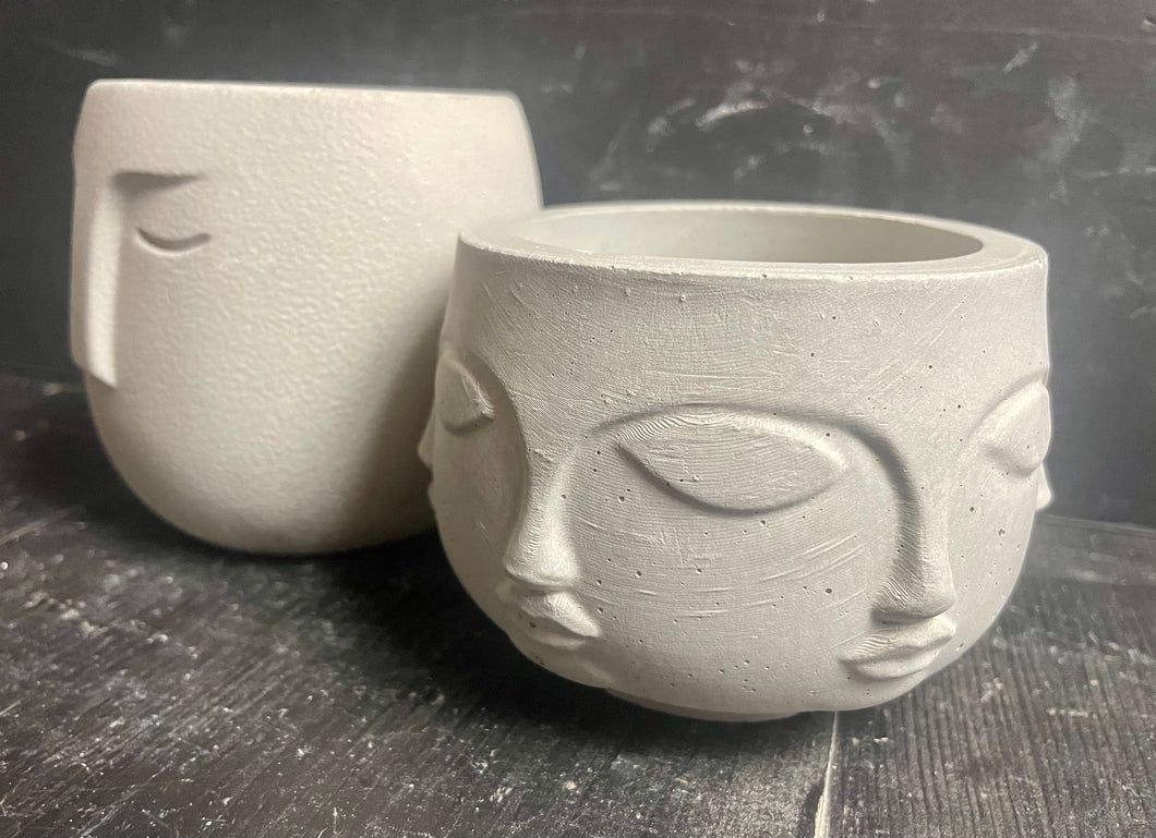 S/2 Cement Face Planters | Candle Holder Dish | HANDMADE | JLK