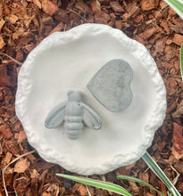 Load image into Gallery viewer, 8&quot; Cement Bee Watering Station | Butterfly Concrete Puddler Dish | Pollinator Garden | Sealed | Handmade | I LOVE BEES | JLK