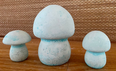 S/3 | Cement Mushrooms | 3 inch |  | Aqua | HANDMADE | JLK