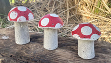 Load image into Gallery viewer, S/3 Cement Mushrooms, Hypertufa Red Cap, Concrete Shrooms, Toadstools, Fairy Garden, JLK