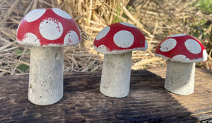 S/3 Cement Mushrooms, Hypertufa Red Cap, Concrete Shrooms, Toadstools, Fairy Garden, JLK