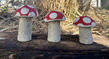 Load image into Gallery viewer, S/3 Cement Mushrooms, Hypertufa Red Cap, Concrete Shrooms, Toadstools, Fairy Garden, JLK