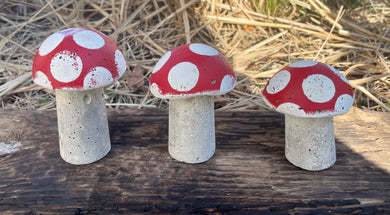 S/3 Cement Mushrooms, Hypertufa Red Cap, Concrete Shrooms, Toadstools, Fairy Garden, JLK