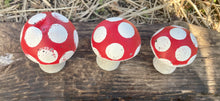 Load image into Gallery viewer, S/3 Cement Mushrooms, Hypertufa Red Cap, Concrete Shrooms, Toadstools, Fairy Garden, JLK