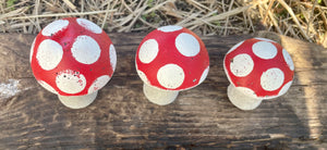 S/3 Cement Mushrooms, Hypertufa Red Cap, Concrete Shrooms, Toadstools, Fairy Garden, JLK