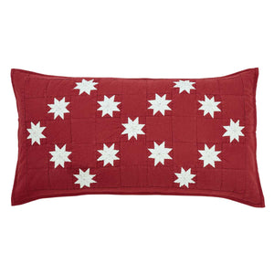 VHC Brand Crimson Red Farmhouse Bedding Jack Cotton Hand Quilted Patchwork Chambray Star King Sham