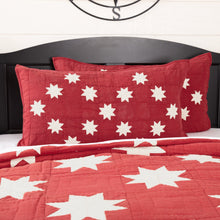 Load image into Gallery viewer, VHC Brand Crimson Red Farmhouse Bedding Jack Cotton Hand Quilted Patchwork Chambray Star King Sham